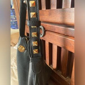 Black buttery soft leather whipstitch boho (hobo?) oversized XL bag